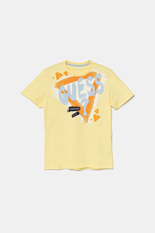 Guess tricou de bumbac pentru copii print galben L5GI00.K8HM4.PPYA
