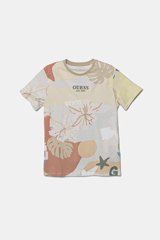 Παιδικό βαμβακερό μπλουζάκι Guess βαμβάκι μπεζ L5GI15.K8HM4.PPYA