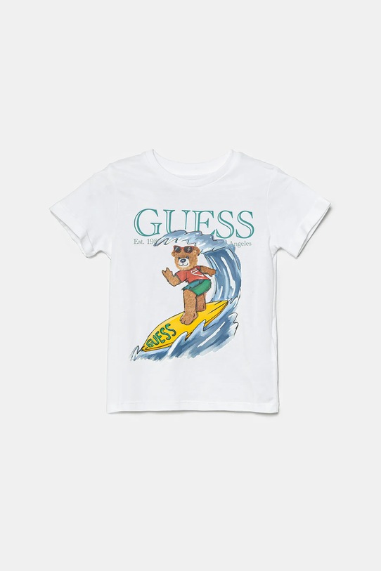 Guess t-shirt bawełniany dziecięcy nadruk biały N5GI04.K8HM4.PPYA