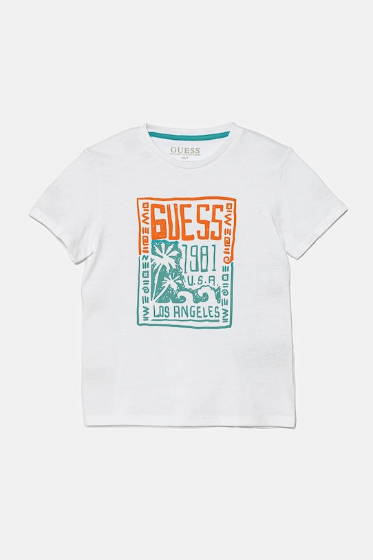 Guess t-shirt bawełniany dziecięcy nadruk biały N5GI16.K8HM4.PPYA