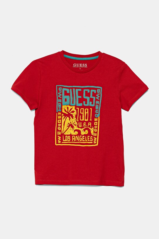 Guess t-shirt bawełniany dziecięcy nadruk czerwony N5GI16.K8HM4.PPYA