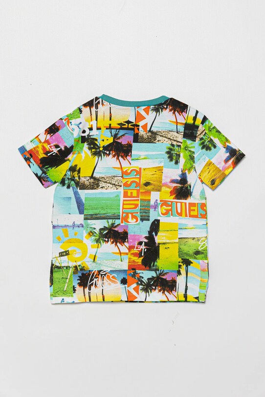 Guess t-shirt bawełniany dziecięcy N5GI19.K8HM4.PPYA turkusowy SS25