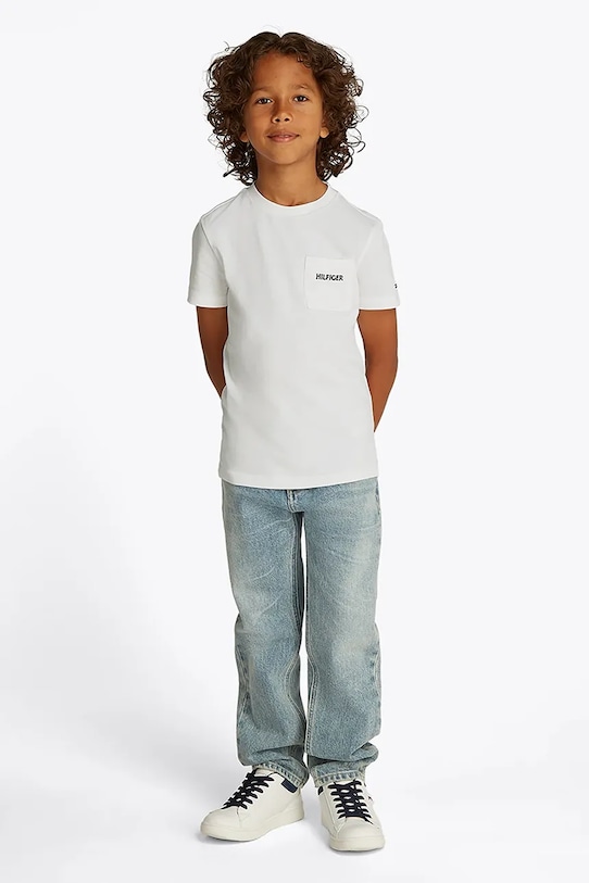 Дитяча футболка Tommy Hilfiger з еластаном білий KB0KB09534.128.176.PPYA