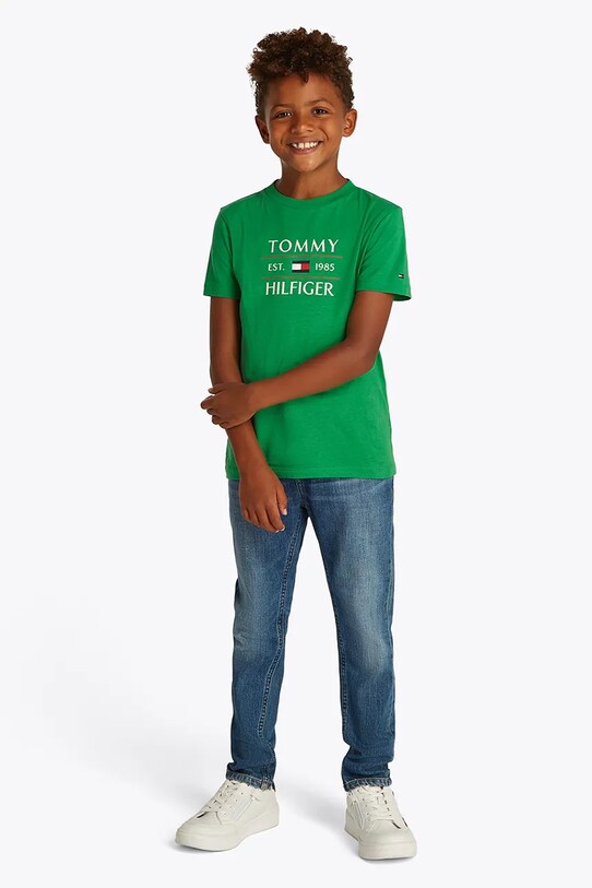 Детская хлопковая футболка Tommy Hilfiger хлопок зелёный KB0KB09538.74.122.PPYA