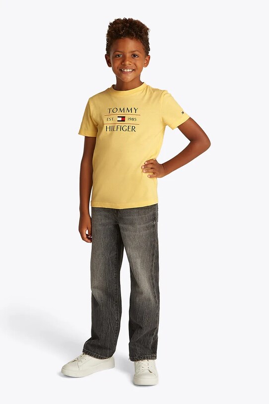 Tommy Hilfiger tricou de bumbac pentru copii print galben KB0KB09538.128.176.PPYA