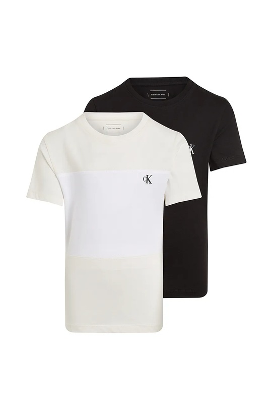 Otroška bombažna kratka majica Calvin Klein Jeans 2-pack Okrogel bež IB0IB02441.104.116.PPYA