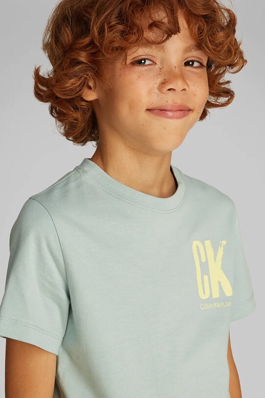 Детская хлопковая футболка Calvin Klein Jeans IB0IB02447.128.176.PPYA бирюзовый