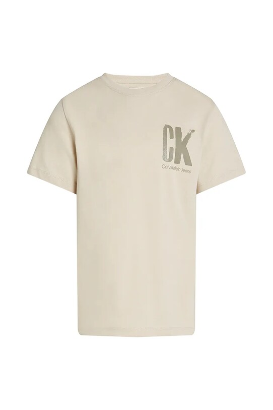 Детская хлопковая футболка Calvin Klein Jeans IB0IB02447.128.176.PPYA бежевый SS25