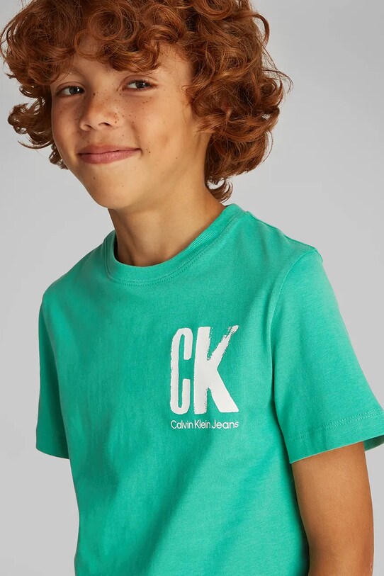Calvin Klein Jeans gyerek pamut póló IB0IB02447.128.176.PPYA zöld