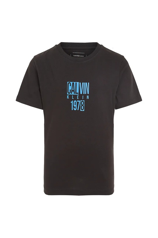 Παιδικό βαμβακερό μπλουζάκι Calvin Klein Jeans IB0IB02456.128.176.PPYA μαύρο SS25