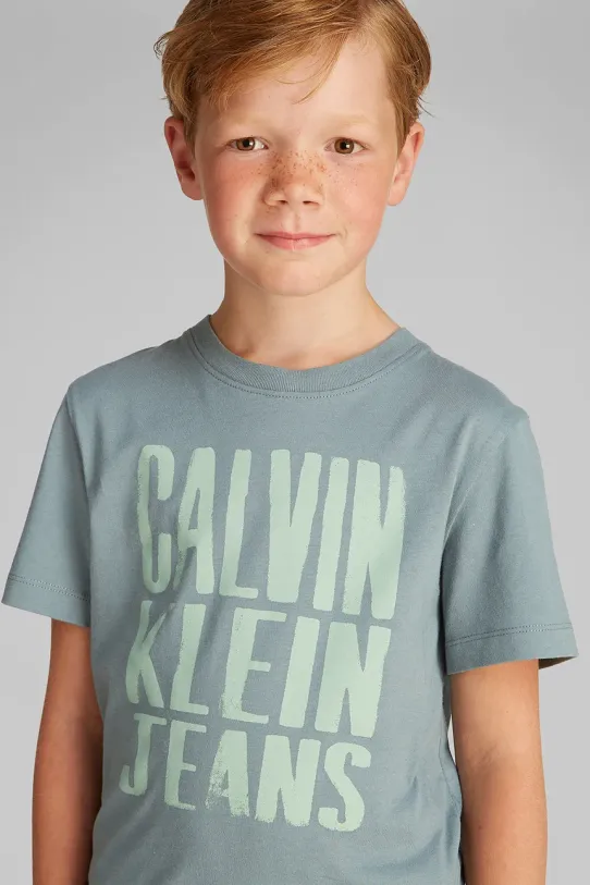 Детская хлопковая футболка Calvin Klein Jeans IB0IB02459.104.116.PPYA бирюзовый