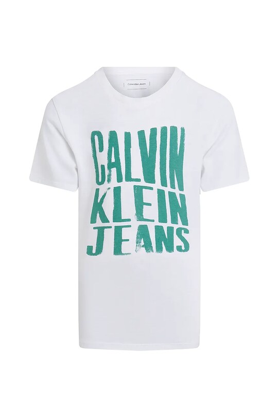 Παιδικό βαμβακερό μπλουζάκι Calvin Klein Jeans IB0IB02459.128.176.PPYA λευκό SS25