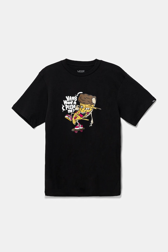 Vans tricou de bumbac pentru copii Pizza Me print negru VN000NQ2BLK1
