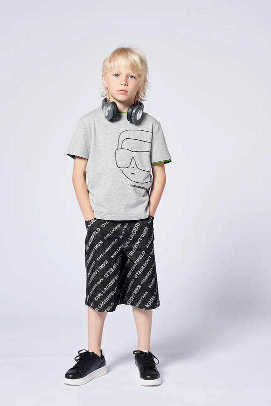 Otroška bombažna kratka majica Karl Lagerfeld Okrogel siva Z30425.86.108