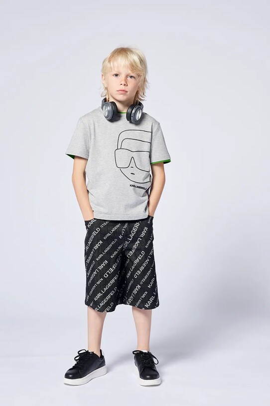 Παιδικό βαμβακερό μπλουζάκι Karl Lagerfeld στάμπα γκρί Z30425.114.150
