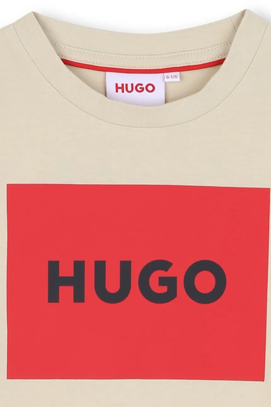 Дитяча бавовняна футболка HUGO G00334.114.150 бежевий SS25