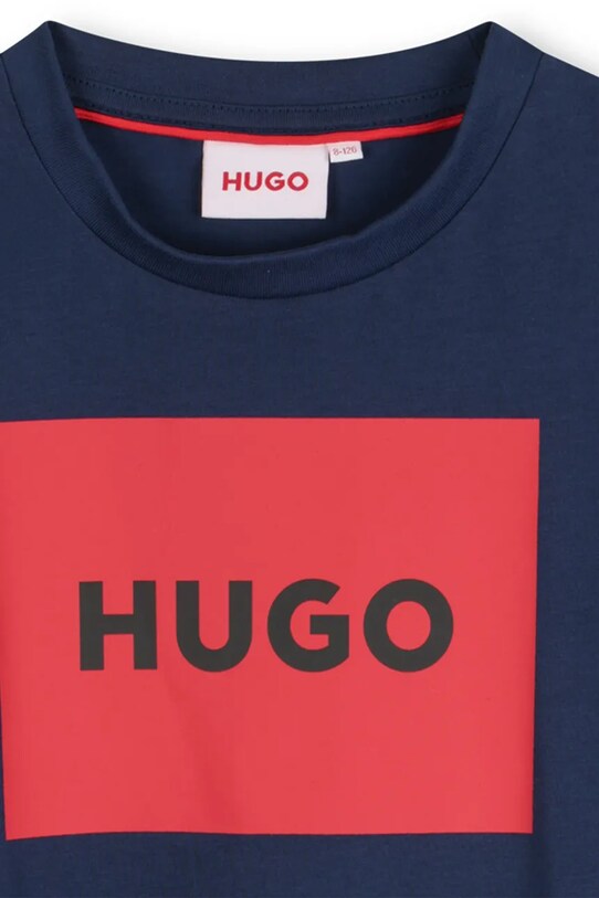 Детская хлопковая футболка HUGO G00334.162.174 тёмно-синий SS25