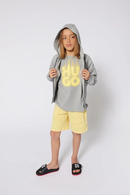 HUGO t-shirt bawełniany dziecięcy nadruk szary G00338.162.174