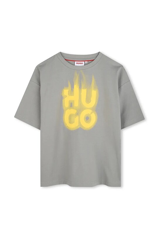 Детская хлопковая футболка HUGO G00338.162.174 серый SS25