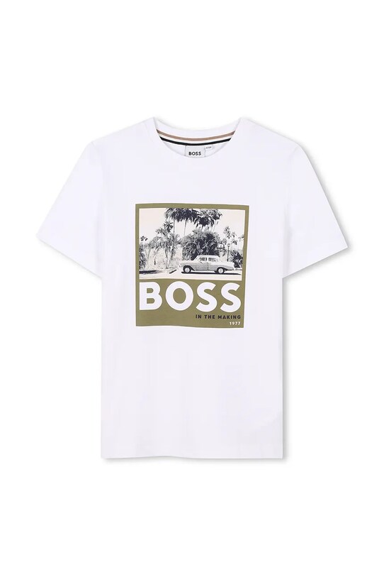 Детская хлопковая футболка BOSS J52032.162.174 белый SS25