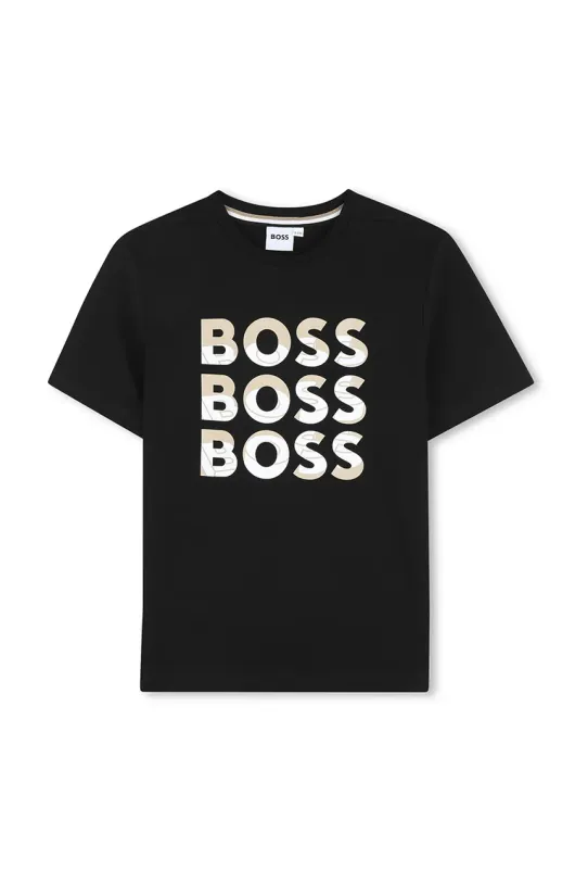 Dječja pamučna majica kratkih rukava BOSS print crna J52038.114.150