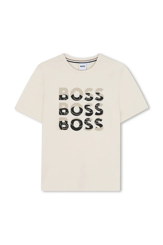 Dječja pamučna majica kratkih rukava BOSS print bež J52038.162.174