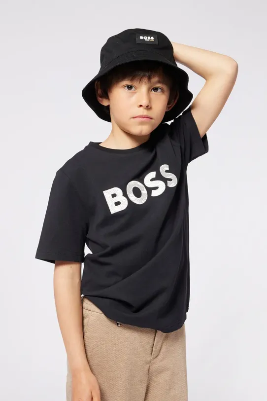 BOSS t-shirt bawełniany dziecięcy nadruk czarny J52049.162.174