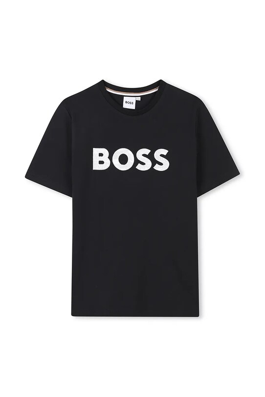 Detské bavlnené tričko BOSS J52049.162.174 čierna SS25