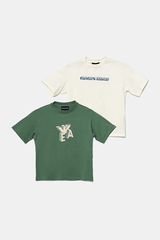 Emporio Armani t-shirt bawełniany dziecięcy 2-pack nadruk beżowy EB000318.AF13913