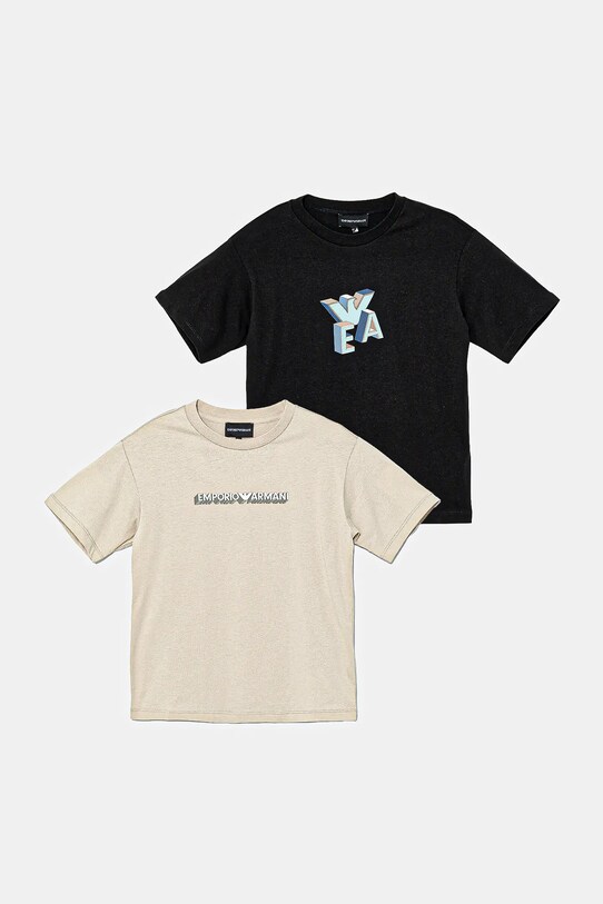 Emporio Armani t-shirt bawełniany dziecięcy 2-pack nadruk beżowy EB000318.AF13913