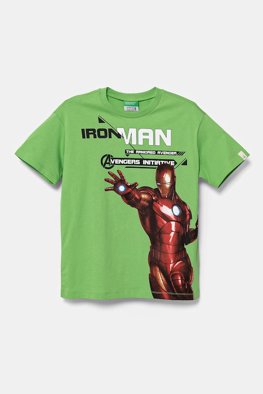 Детская хлопковая футболка United Colors of Benetton x Marvel хлопок зелёный 35RYC10N9.G.Seasonal