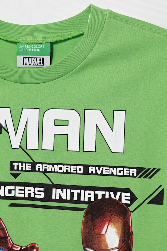 Мальчик Детская хлопковая футболка United Colors of Benetton x Marvel 35RYC10N9.G.Seasonal зелёный