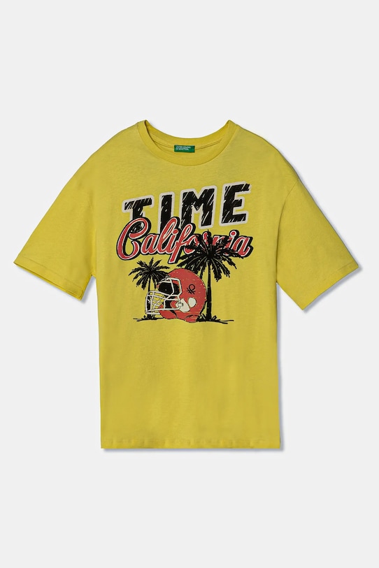 Dětské bavlněné tričko United Colors of Benetton kulatý žlutá 3I1XC10O4.G.Seasonal