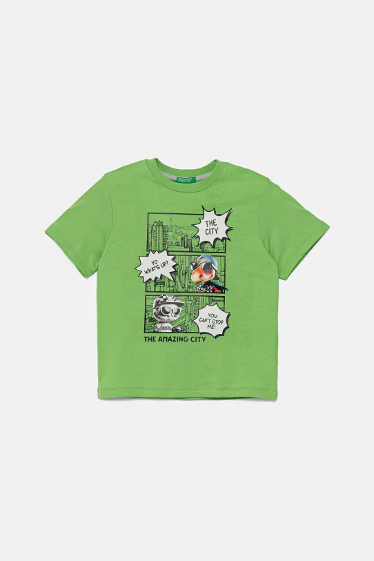 Dječja pamučna majica kratkih rukava United Colors of Benetton pamuk zelena 35RYG10I7.P.Seasonal