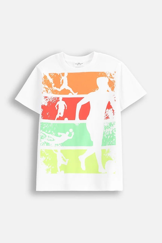 Dječja pamučna majica kratkih rukava Coccodrillo print bijela WC5143201VBA