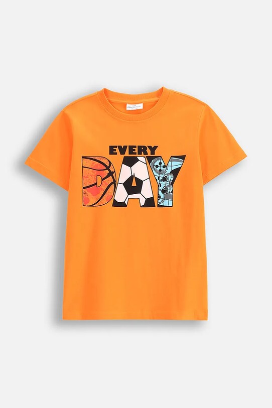 Coccodrillo t-shirt bawełniany dziecięcy nadruk pomarańczowy WC5143204VBA