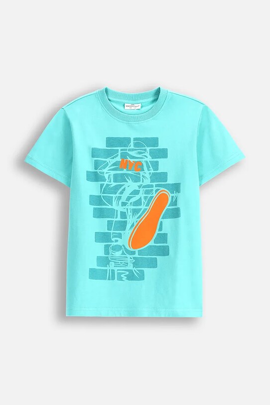 Dječja pamučna majica kratkih rukava Coccodrillo print tirkizna WC5143210VBA