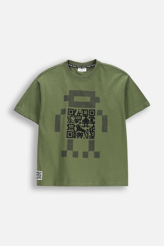 Dječja pamučna majica kratkih rukava Coccodrillo pamuk zelena WC5143201GBJ