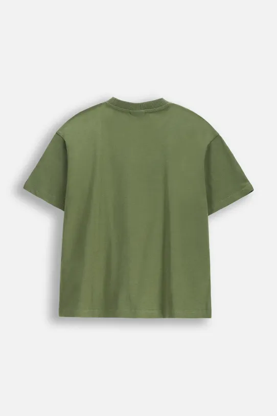 Dječja pamučna majica kratkih rukava Coccodrillo WC5143201GBJ zelena SS25
