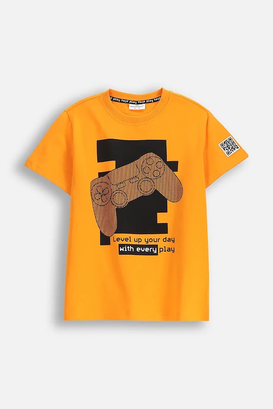 Coccodrillo t-shirt bawełniany dziecięcy nadruk pomarańczowy WC5143203GBJ