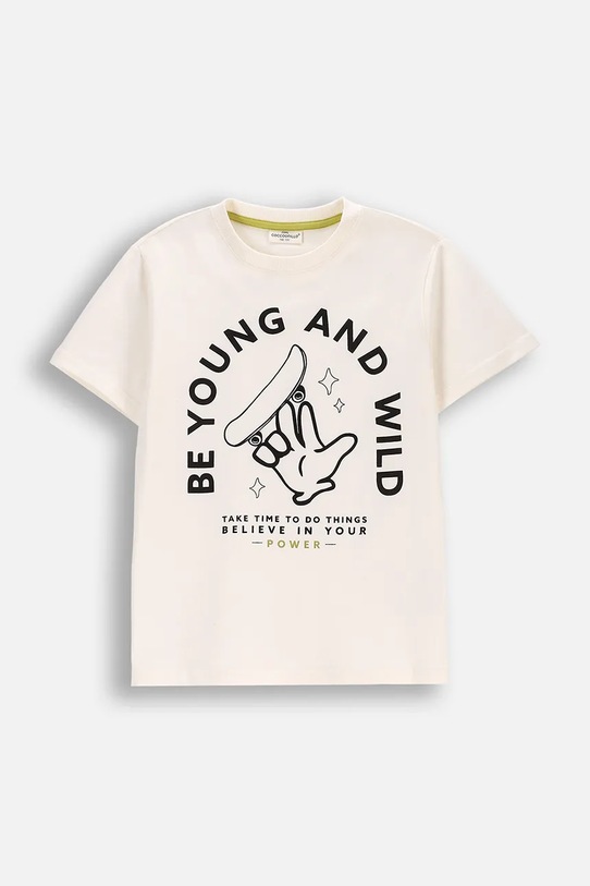 Παιδικό βαμβακερό μπλουζάκι Coccodrillo στάμπα μπεζ WC5143207VBB