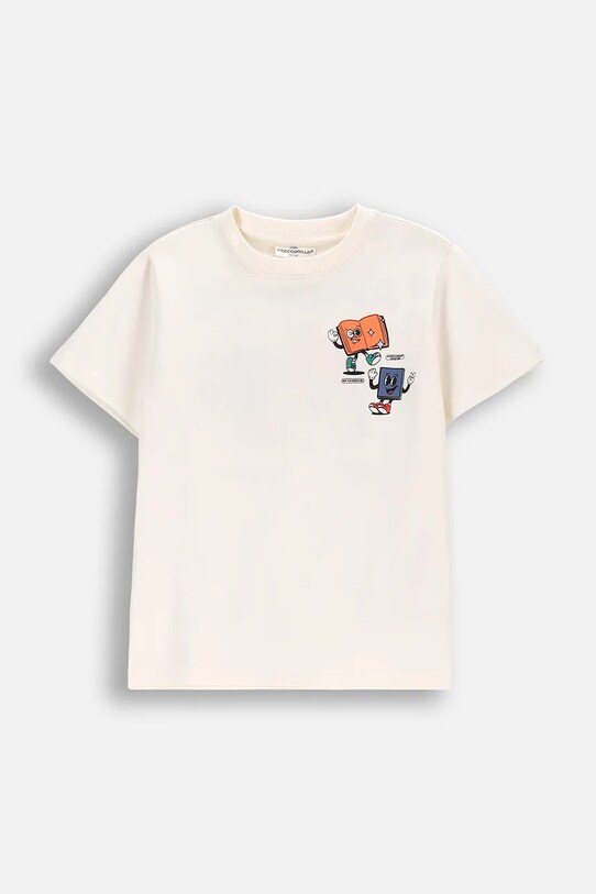 Dječja pamučna majica kratkih rukava Coccodrillo print bež WC5143222VBB