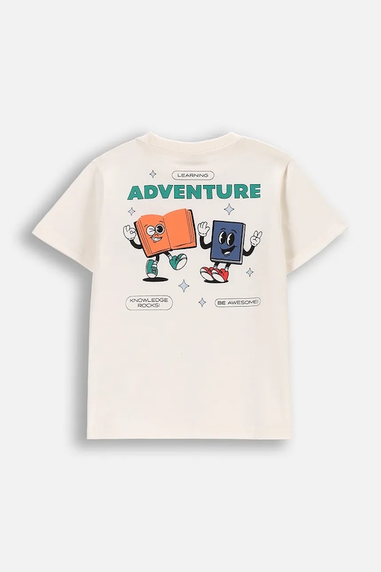 Dječja pamučna majica kratkih rukava Coccodrillo WC5143222VBB bež SS25