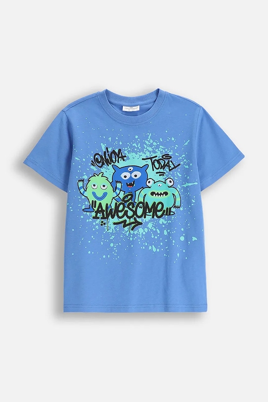 Coccodrillo t-shirt bawełniany dziecięcy nadruk niebieski WC5143201VBD