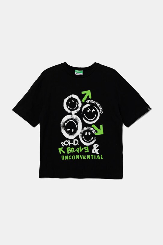 Otroška bombažna kratka majica United Colors of Benetton Okrogel črna 3I1XC10NR.G.Seasonal