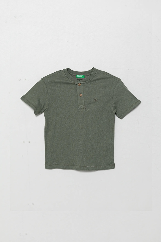 Dětské tričko s příměsí lnu United Colors of Benetton s příměsí lnu zelená 3F4JC10NN.G.Seasonal