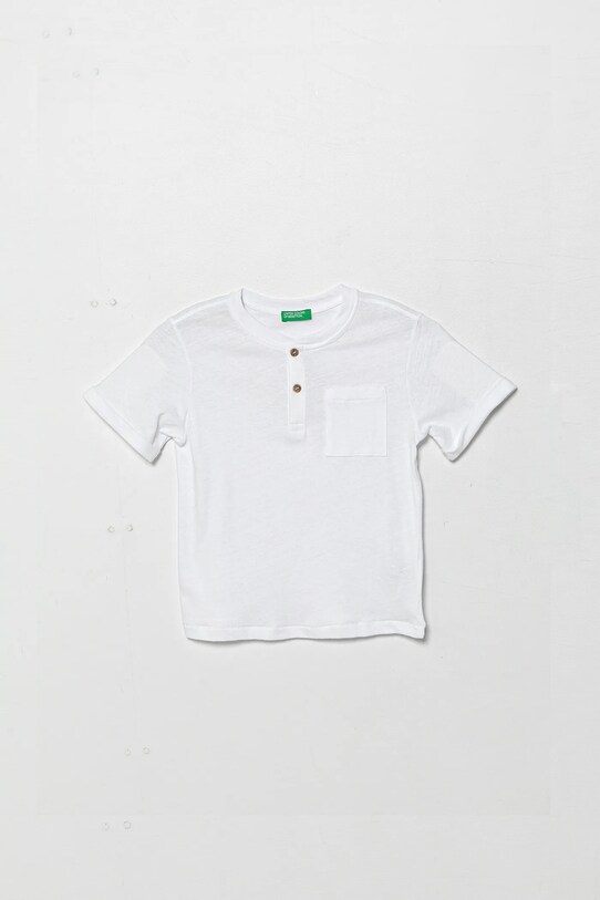 United Colors of Benetton t-shirt z domieszką lnu dziecięcy zapinany biały 3F4JG10IF.P.Seasonal