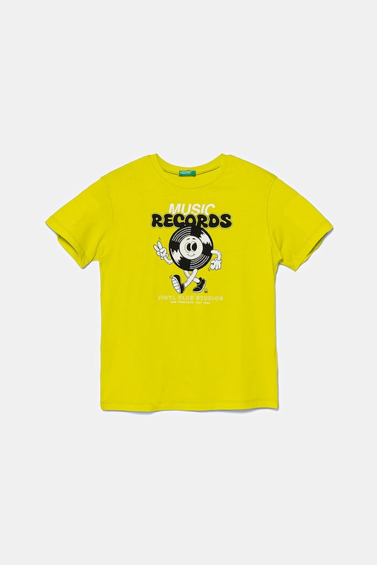 Dječja pamučna majica kratkih rukava United Colors of Benetton pamuk zelena 3JERC10PE.G.Seasonal