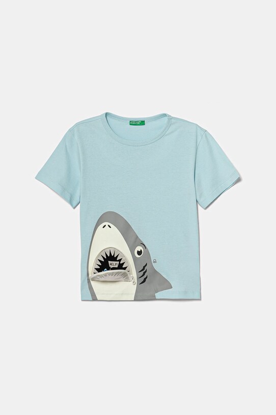 United Colors of Benetton tricou de bumbac pentru copii imprimeu albastru 3I1XG10JL.P.Seasonal