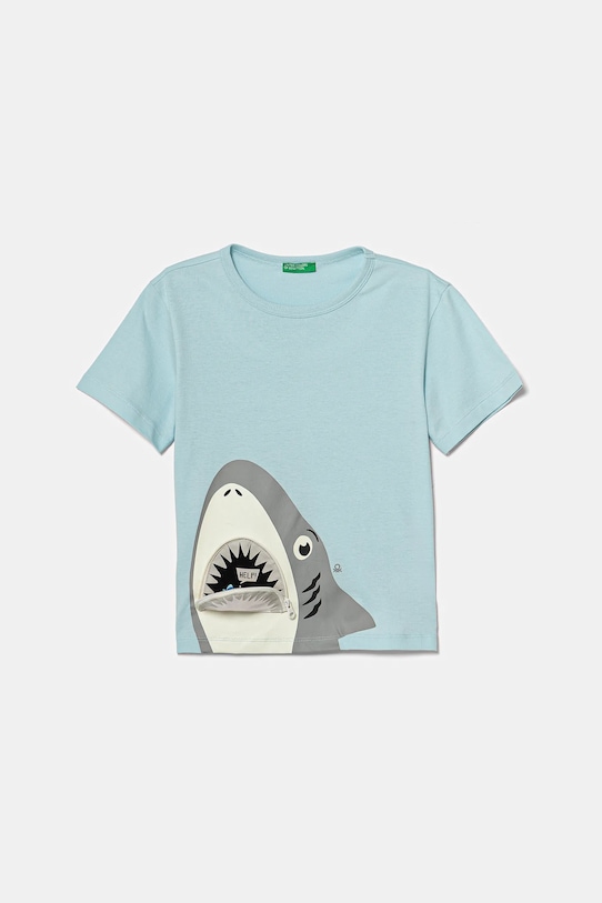 United Colors of Benetton tricou de bumbac pentru copii imprimeu albastru 3I1XG10JL.P.Seasonal